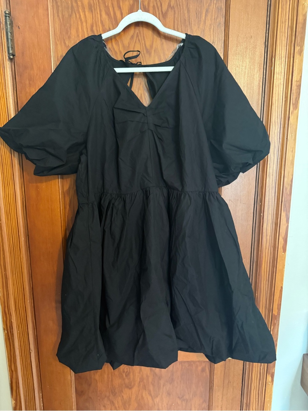Time & Tru Women's Black Puff-Sleeve Tie-Back Bubble Dress SIZE 1X NWT